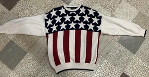 Vintage STRUCTURE American Flag Knit Long Sleeve Sweater Red White Blue Size L - Picture 1 of 7
