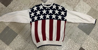 Vintage STRUCTURE American Flag Knit Long Sleeve Sweater Red White Blue Size L - Image 1 of 4