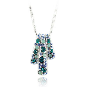  14k white Gold GF aqua crystals necklace pendant with crystal elements