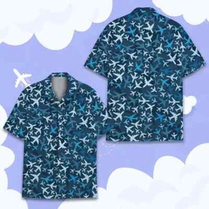 Airplane Hawaiian Shirt , Button Down Full Size S-5XL - Picture 1 of 3