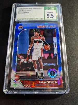 2019-20 Premium Stock Rui Hachimura Blue Cracked Ice Rookie Card RC #206 CSG 9.5 - Image 1 of 2