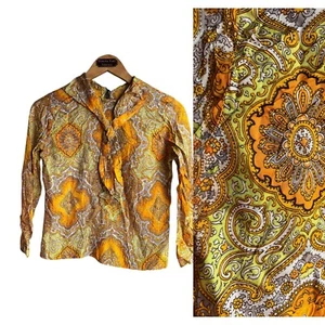 Vintage Orange Paisley Chiffon Blouse Sash Bow Secretary Business Blouse SMALL - Picture 1 of 8