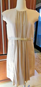 ELEGANTES KLASSISCHES GR. 10/40 Longchamp Leinen taupe Kleid Seidendetails - Bild 1 von 6