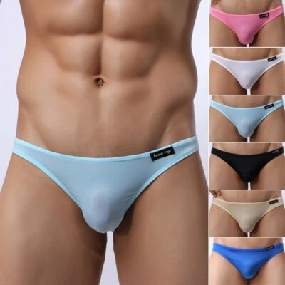Men's Sexy Underwear Seamless Ice Silk Briefs Breathable Soft Thong Fashion - Image 1 of 4