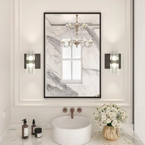 24"X36" Black Rectangle Bathroom Mirror Wall, Matte Black Aluminum Alloy Frame, - Picture 1 of 6
