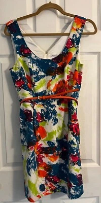Kensie Sleeveless Blue Pink Green Orange Belted Scoop Neck Lined Dress Womens 6 - Image 1 of 4