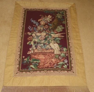 Vintage Beautiful Wall Tapestry Hanging Floral Doves Burgandy Gold 36" x 55" - Picture 1 of 6