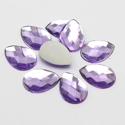 100 Purple Flatback Acrylic Rhinestone TearDrop Gems 13X18mm No Hole - Image 1 of 4