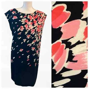LOFT Shift Dress Preppy Classic Fall Falling Petals Black & Pink S - Picture 1 of 8