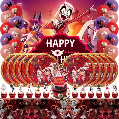 Hazbin Hotel Birthday Backdrop Party Supplies Balloon Plates Cake Toppers Kids