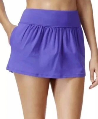 Anne Cole Women XL Purple Shirred Side Pocket Swim Skirt Cover Up QQ - Image 1 of 4