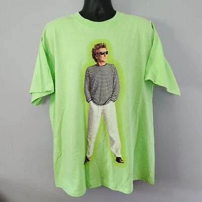 Y2K Vintage Rod Stewart Merch Tour Lime Green Cotton T Shirt size XL Neon 1999 - Image 1 of 4