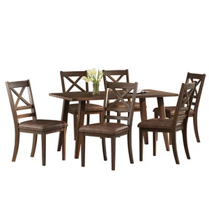Indoor Wood Dining Set,Dining Chairs Set of 6+ Dining Table - Picture 1 of 19