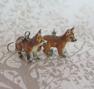 Pendientes de porcelana para bebé zorro pintados a mano para joyería de animales espirituales afortunados - Imagen 1 de 2
