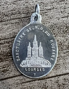 Medaille religieuse ancienne " Souvenir de Lourdes " - argent massif - Picture 1 of 2