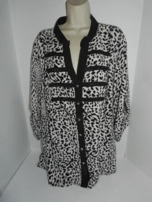 Womens Top Size 26/28W Kathy Che leopard top blouse 3/4 sleeves button down - Image 1 of 4
