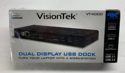 VisionTek Universal Dual 4K Monitor Laptop Docking Station HDMI DP VT4000 901005 - Image 1 of 4