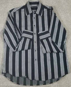 Bachrach Long Sleeve Button Up Black & Gray Striped Casual Shirt Men's Size XL - Picture 1 of 9