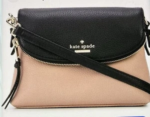 Kate Spade Jackson Street Harlyn Pebble Leather Blush/black Crossbody Bag 8”x 6” - Picture 1 of 6
