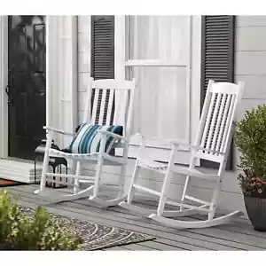 Mainstays Outdoor Indoor Areas Solid Acacia Hard Wood Porch Rocking Chair White - Picture 1 of 9