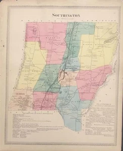 Antique Map Southington, CT - Baker and Tilden Atlas of Hartford City/Co 1869 - Picture 1 of 1