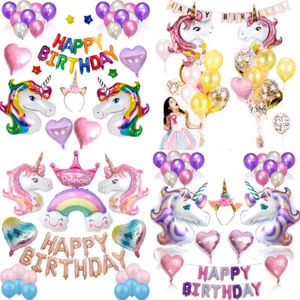 Happy Birthday Decorations Set Cute Unicorn Theme Party Supplies Pretty Balloons - Picture 1 of 30
