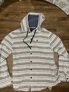 Billabong Shirt Mens Large Gray Stripe Knit Shacket Button Hoodie Skate Surf -