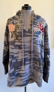 Sudadera con Capucha Johnny Was Camuflada Kasumi Borde Crudo Boho Gris Azul Bordada Talla XL - Imagen 1 de 6