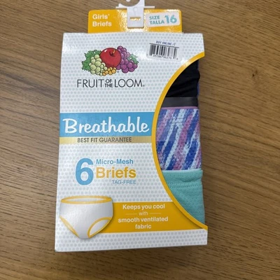 🔰 Fruit of the Loom Breathable Girls 3pk Micro Mesh Classic Briefs Size 16 - Image 1 of 4
