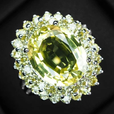 Кольца гало ручной работы из стерлингового серебра 925 пробы с лимоном желтым сапфиром 7,65 карата - Изображение 1 из 4