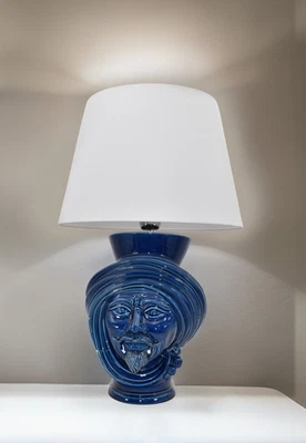 Table Lamps Ceramic Italian Blue Lampshade Light - Image 1 of 4