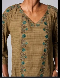 Pure Jill Top Damen Gr. M oliv bestickt Baumwollmischung Boho Chic Bauernstadt - Bild 1 von 14