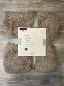 M&S The Cosy Edit - Teddy Fleece Fitted Sheet - Single - Neutral - Picture 1 of 6