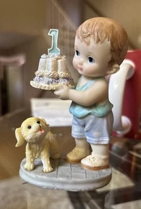 Shiah Yih Figur Geburtstag Junge mit Hund & Kuchen 1 Jahr alt - Bild 1 von 4
