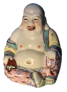 Vintage chinesische Famille Rose Porzellan lachender Buddha Statue Figur 6 Zoll - Bild 1 von 9