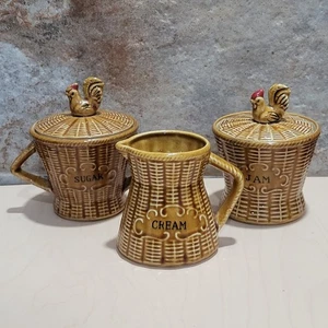 Juego de 3 mermeladas azucareras crema tapa gallo tejido cesta vintage - Imagen 1 de 11
