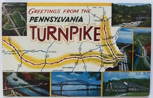 Pennsylvania Turnpike Vintage Greeting Postcard | Illustrated Map Multi-view - Picture 1 of 2