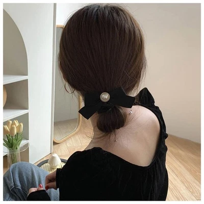 Clip de pelo vintage perla pasador terciopelo negro pasador clip cinta satinada moño... Foto 1 de 4