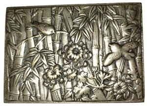 Japanese Silver Copper Repousse Bamboo Design Vtg Trinket Cigarette Jewelry Box - Picture 1 of 11