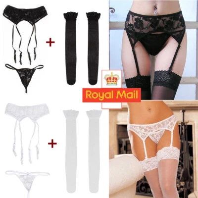 Women Sexy Lace Garters Stocking Suspender Belt and Stockings Wedding Garters N - Image 1 of 4