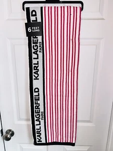 KARL LAGERFELD Cotton Beach Pool Towel Logo 36”X72” Pink White Black Stripes - Picture 1 of 3