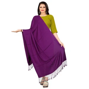 Women's Winter Warm Scarf 100% Solid Pashmina Plaid Wool India Made Multiple Use - Picture 1 of 3