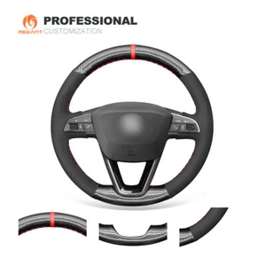 PU Carbon Fiber Suede Steering Wheel Cover for Seat Leon Ibiza 6J Arona Alhambra - Foto 1 di 8