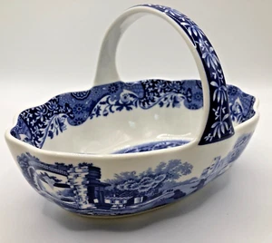 SPODE Blue Italian Pattern Small Handled Porcelain Basket #283567 NEW IN BOX - Picture 1 of 7