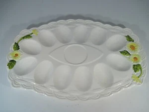 VINTAGE 1950s Lefton Handpainted Porcelain Deviled Egg Daisy Platter - Picture 1 of 4