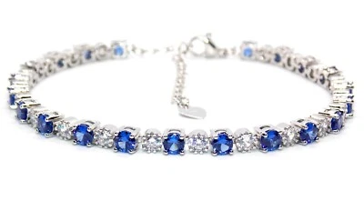 Brazalete de tenis de plata de tanzanita y diamante de 8,14 quilates de corte redondo (caja de regalo gratis) Foto 1 de 4