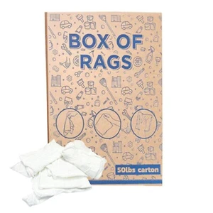 Recycled White Knit 100% Cotton Cleaning Rags 50 lbs. Box 18x18 Multipurpose Use - Picture 1 of 9