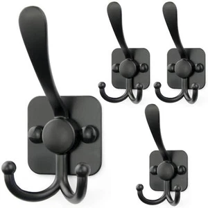 Coat Hat Hooksmatte Black Wall Large Decorative Hooks3 Prongs Utility Hook4 Pack - Picture 1 of 3