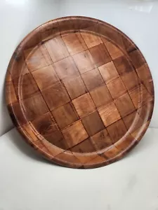 Parquet Pattern Wooden Tray  14" Round - Picture 1 of 3