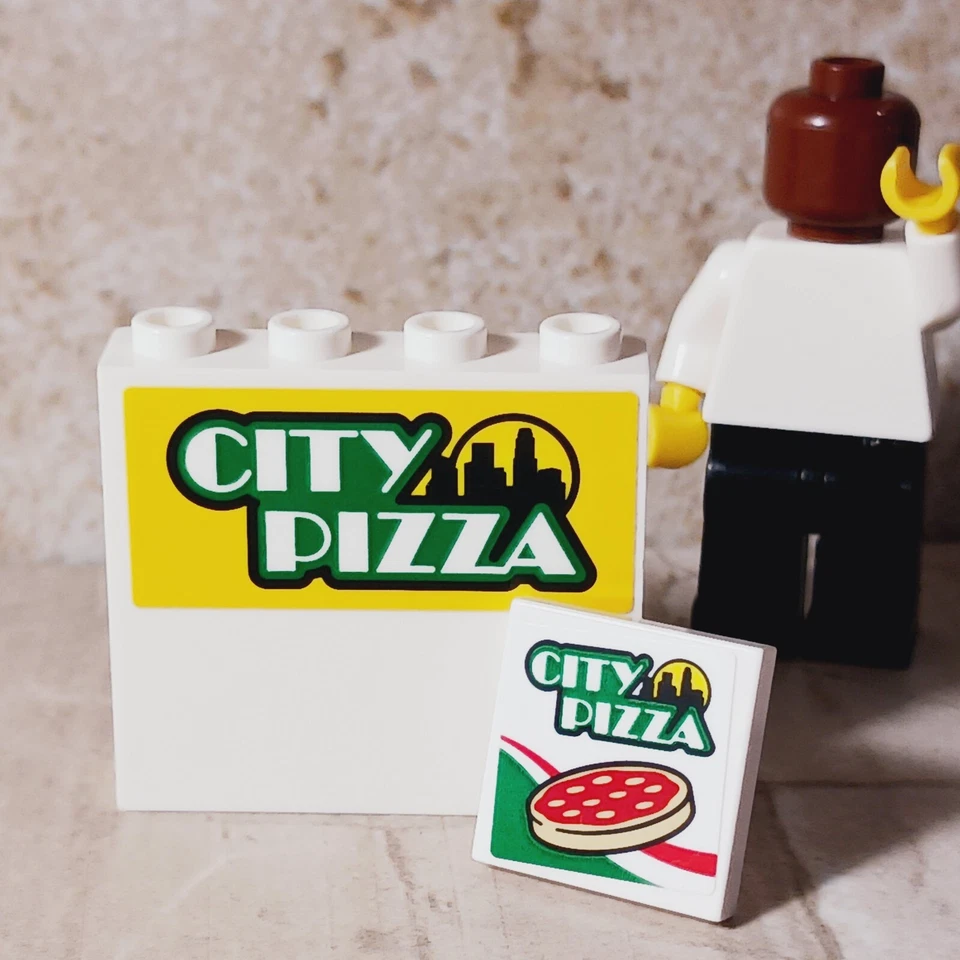 LEGO Pizza Box Signs Lot of 2 City Pizza New Parts Stickers Town Food Take Out - Image 1 of 1